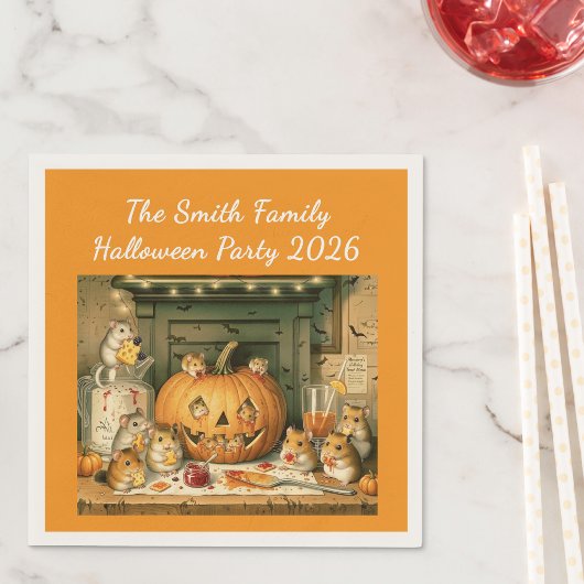 Cute Halloween Hamster Snack Party スタンダードカクテルナプキン