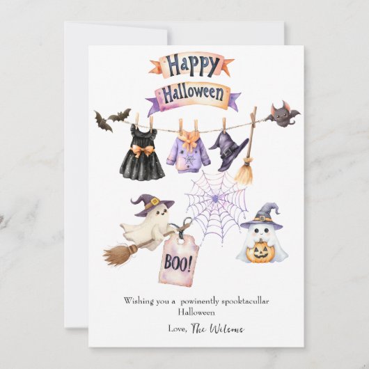 Cute Halloween Holiday Card with Pumpkins Witch シーズンカード (正面)
