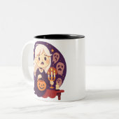 Cute Halloween Horror Witch Mug – Spooky Ghosts &  ツートーンマグカップ (正面左)