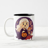 Cute Halloween Horror Witch Mug – Spooky Ghosts &  ツートーンマグカップ (左)
