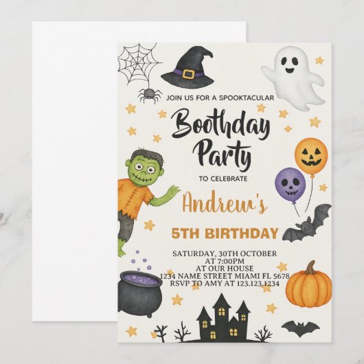 Cute Halloween Kids Party Invitation 招待状 (正面/裏面)
