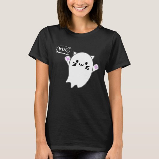 Cute Halloween Kitten Cat Flying Ghost Boo Costume Tシャツ (正面)