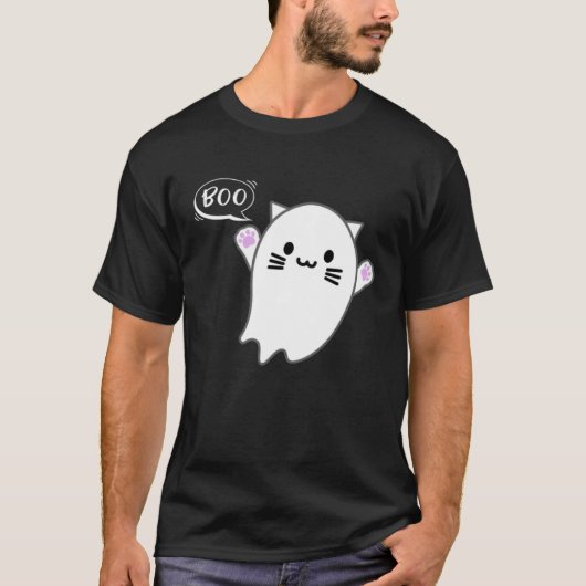 Cute Halloween Kitten Cat Flying Ghost Boo Costume Tシャツ (正面)