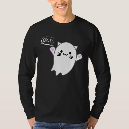 Cute Halloween Kitten Cat Flying Ghost Boo Costume Tシャツ (正面)