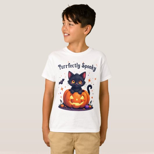 Cute halloween kitten pumpkin design t-shirt tシャツ (正面フル)