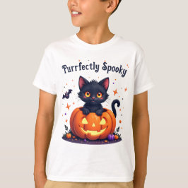 Cute halloween kitten pumpkin design t-shirt tシャツ