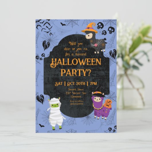 Cute Halloween Llama 1 Party 招待状 (スタンド正面)