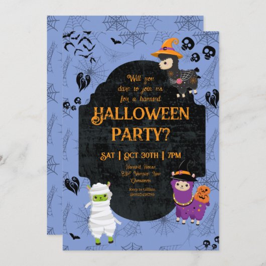 Cute Halloween Llama 1 Party 招待状 (正面/裏面)