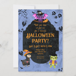 Cute Halloween Llama, Bat, Sloth Party 招待状