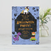 Cute Halloween Llama, Dino, Unicorn Party 招待状 (スタンド正面)