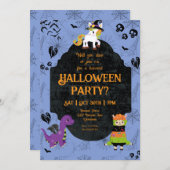Cute Halloween Llama, Dino, Unicorn Party 招待状 (正面/裏面)