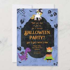 Cute Halloween Llama, Dino, Unicorn Party 招待状