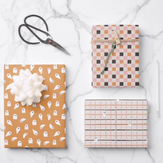 Cute Halloween Modern Pastel Ghost Gift Wrap ラッピングペーパーシート (正面)