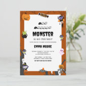Cute Halloween Monster Baby Shower Design 招待状 (スタンド正面)