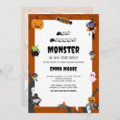 Cute Halloween Monster Baby Shower Design 招待状 (正面/裏面)
