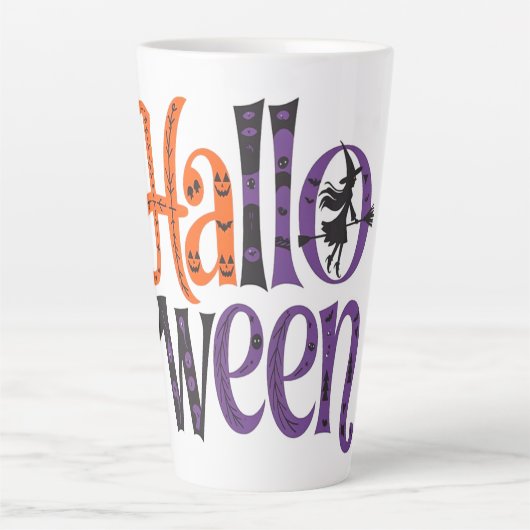 Cute halloween orange purple カフェラテマグ (正面)
