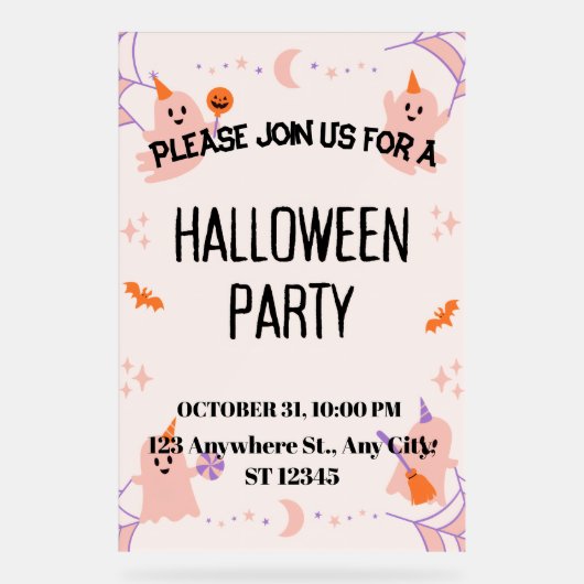 Cute Halloween Party Invitation アクリルサイン (正面)