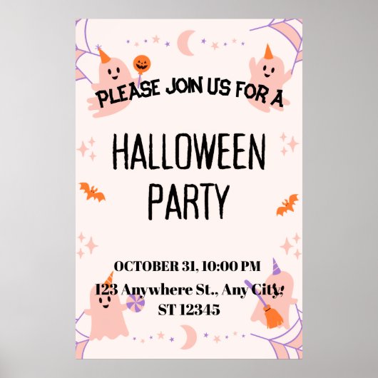 Cute Halloween Party Invitation ポスター (正面)