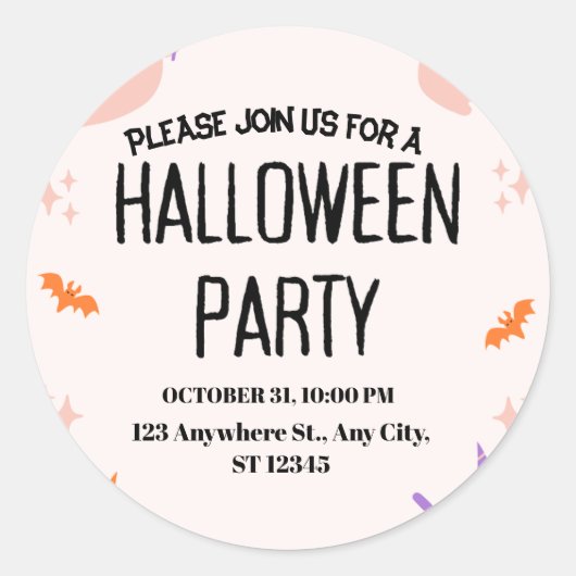Cute Halloween Party Invitation ラウンドシール (正面)