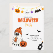 Cute Halloween Party Invitation with Ghost 招待状 (正面/裏面)