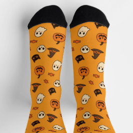 Cute Halloween Pattern – Pumpkins, Ghosts & Cats ソックス