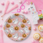 Cute Halloween Pattern with Ghosts & Pumpkins ペーパープレート (パーティー)