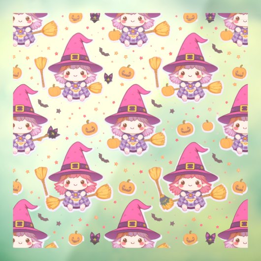 Cute Halloween Pattern with Pumpkins and witch ウィンドウサイン (シート3)