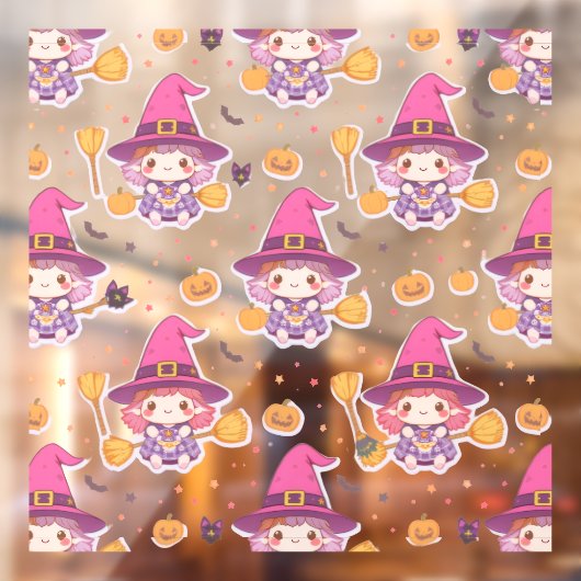 Cute Halloween Pattern with Pumpkins and witch ウィンドウサイン (シート2)