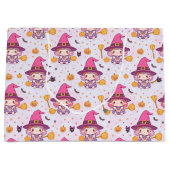 Cute Halloween Pattern with Pumpkins and witch  ラージペーパーバッグ (正面)