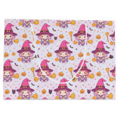 Cute Halloween Pattern with Pumpkins and witch  ラージペーパーバッグ (裏面)