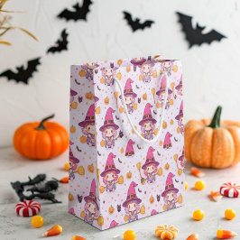 Cute Halloween Pattern with Pumpkins and witch  ラージペーパーバッグ