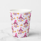  Cute Halloween Pattern with Witch and Pumpkins  紙コップ (右)