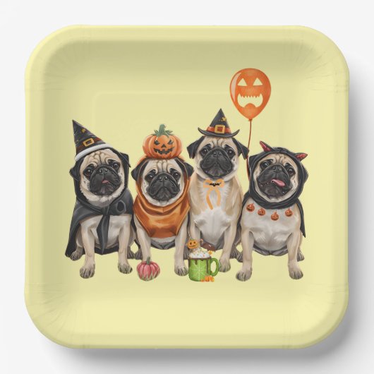 Cute Halloween Pug Paper Plate – Funny Spooky Dog  ペーパープレート (正面)