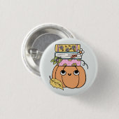 Cute Halloween Pumpkin Book Lover 缶バッジ (正面&裏面)