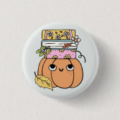 Cute Halloween Pumpkin Book Lover 缶バッジ (正面)