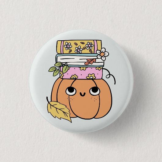 Cute Halloween Pumpkin Book Lover 缶バッジ (正面)