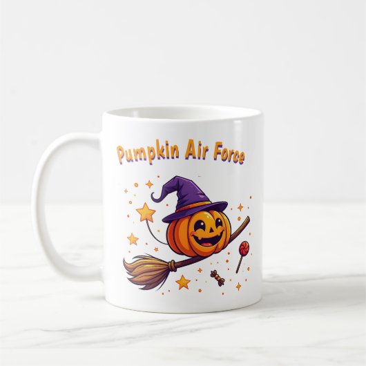 Cute halloween pumpkin broom  コーヒーマグカップ (左)