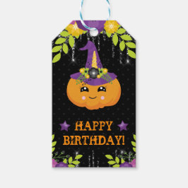 Cute Halloween Pumpkin Floral Birthday ギフトタグ