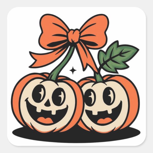 Cute Halloween Pumpkin Pair Sticker スクエアシール (正面)