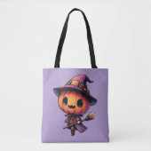 Cute Halloween pumpkin witch トートバッグ (正面)