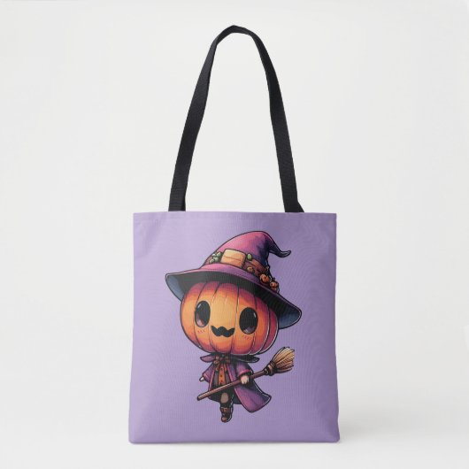 Cute Halloween pumpkin witch トートバッグ (正面)