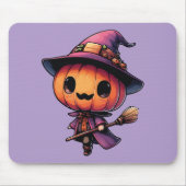 Cute Halloween pumpkin witch マウスパッド (正面)