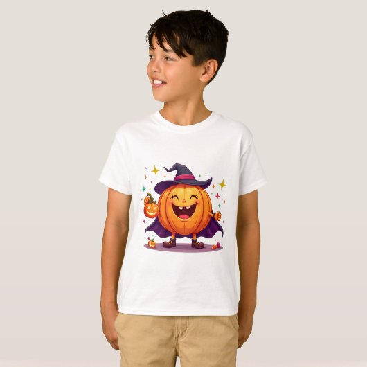 Cute halloween pumpkin witch t-shirt   tシャツ (正面フル)