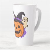 Cute Halloween Pumpkin with Witch Hat – Ghost & Ba カフェラテマグ (右アングル)