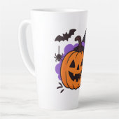 Cute Halloween Pumpkin with Witch Hat – Ghost & Ba カフェラテマグ (左アングル)