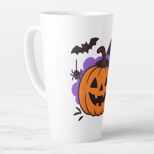 Cute Halloween Pumpkin with Witch Hat – Ghost & Ba カフェラテマグ (左アングル)