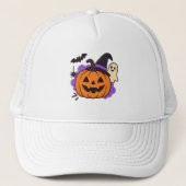 Cute Halloween Pumpkin with Witch Hat – Ghost & Ba キャップ (正面)