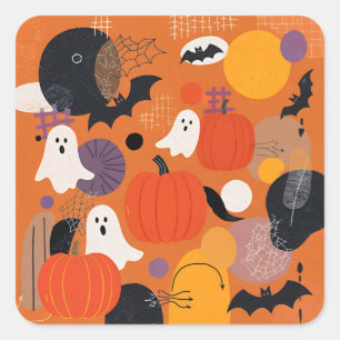 Cute Halloween Pumpkins and Ghosts スクエアシール