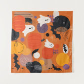Cute Halloween Pumpkins and Ghosts タペストリー (正面(横))