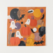 Cute Halloween Pumpkins and Ghosts タペストリー (正面)